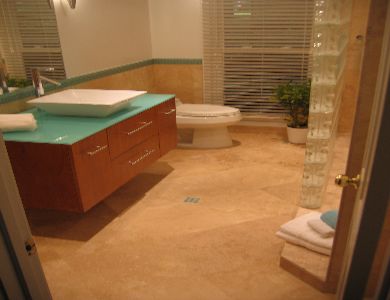 travertine floor glass inserts